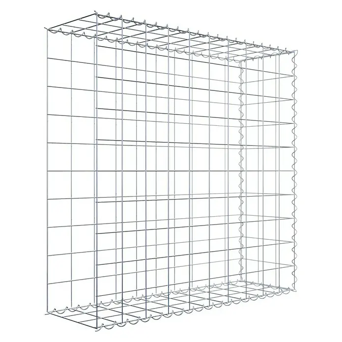Gabiona Gabione Typ 2 - Zum Anbau in der Länge, 100 x 30 x 100 cm, Stahl, Maschenbreite: 100 mm, Maschenhöhe: 100 mm, Spirale - Hier ist ein Gabionenkorb. Er ist aus Draht gefertigt und in einer rechteckigen Form. Der Korb ist leer und bereit, mit Steinen gefüllt zu werden.