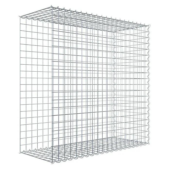 Gabiona Gabione Typ 2 - Zum Anbau in der Länge, 100 x 40 x 100 cm, Stahl, Maschenbreite: 50 mm, Maschenhöhe: 50 mm, Spirale - Ein Gitterkorb aus silbern schimmerndem Drahtgeflecht, ideal für Garten- und Landschaftsbauprojekte.