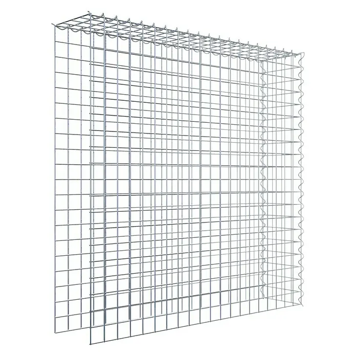 Gabiona Gabione Typ 4 - Zum Anbau in Länge & Höhe, 100 x 20 x 100 cm, Stahl, Maschenbreite: 50 mm, Maschenhöhe: 50 mm, Spirale - Nahaufnahme eines Gabionen-Drahtgitters, das eine robuste und doch filigrane Struktur für Stützmauern und Landschaftsbau bietet.