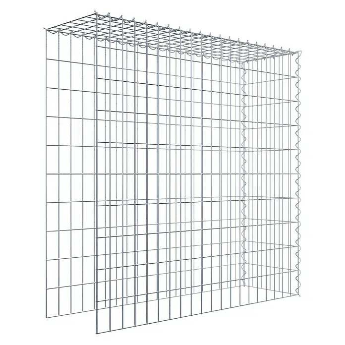 Gabiona Gabione Typ 4 - Zum Anbau in Länge & Höhe, 100 x 30 x 100 cm, Stahl, Maschenbreite: 50 mm, Maschenhöhe: 100 mm, Spirale - Das Bild zeigt einen Gabionenkorb aus verzinktem Stahldraht. Der Korb ist leer und hat eine rechteckige Form mit einer Gitterstruktur.