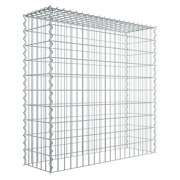 Gabiona Gabione Typ 3 - Zum Anbau in der Höhe, 100 x 30 x 100 cm, Stahl, Maschenbreite: 50 mm, Maschenhöhe: 100 mm, Spirale - Ein Gabionenkorb aus verzinktem Drahtgitter. Der Korb ist leer und steht vor einem schwarzen Hintergrund, ideal für Steinfüllungen im Garten.