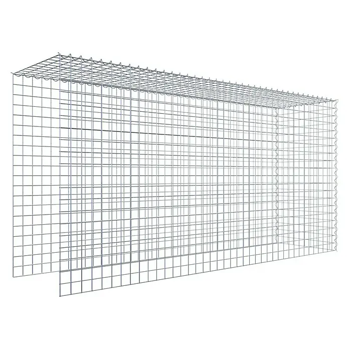 Gabiona Gabione Typ 4 - Zum Anbau in Länge & Höhe, 200 x 50 x 100 cm, Stahl, Maschenbreite: 50 mm, Maschenhöhe: 50 mm, Spirale - Nahaufnahme eines Gabionenkorbs, der aus einem stabilen, verzinkten Drahtgitter gefertigt ist, ideal für Landschaftsbau und Erosionsschutz.