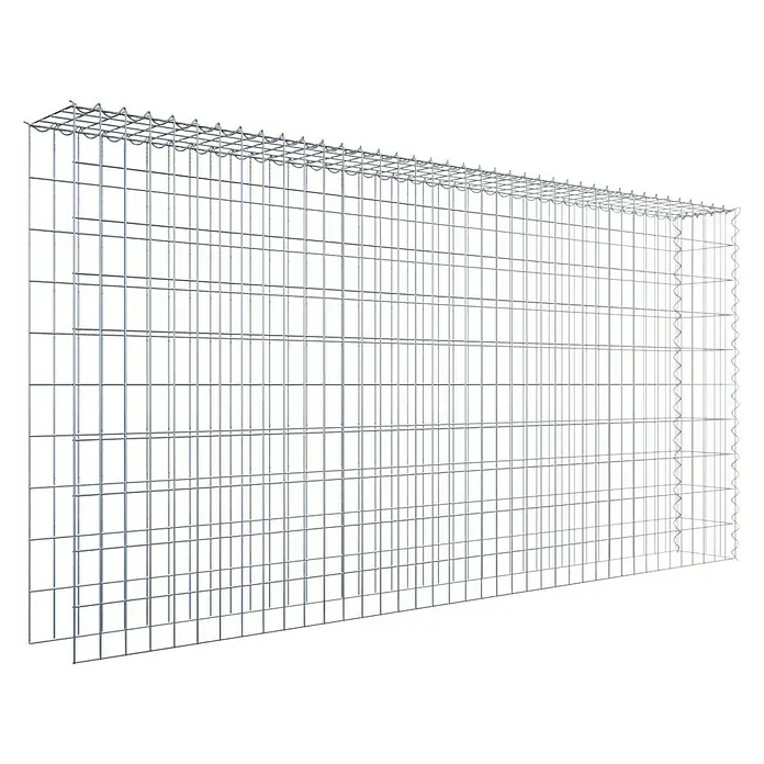 Gabiona Gabione Typ 4 - Zum Anbau in Länge & Höhe, 200 x 20 x 100 cm, Stahl, Maschenbreite: 50 mm, Maschenhöhe: 100 mm, Spirale - Das Bild zeigt eine Gabione, einen Drahtkorb, der mit Steinen oder anderen Materialien gefüllt werden kann. Er ist für den Einsatz im Garten- und Landschaftsbau konzipiert.