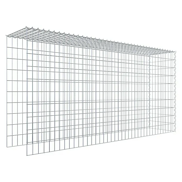 Gabiona Gabione Typ 4 - Zum Anbau in Länge & Höhe, 200 x 40 x 100 cm, Stahl, Maschenbreite: 50 mm, Maschenhöhe: 100 mm, Spirale - Nahaufnahme eines rechteckigen Gabionenkäfigs aus verzinktem Drahtgitter, ideal für Landschaftsbau und Erosionsschutz.