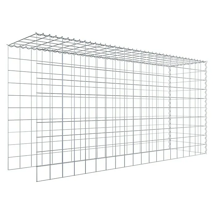 Gabiona Gabione Typ 4 - Zum Anbau in Länge & Höhe, 200 x 50 x 100 cm, Stahl, Maschenbreite: 100 mm, Maschenhöhe: 100 mm, Spirale - Draufsicht auf einen Gabionenkorb aus silberfarbenem Drahtgeflecht. Perfekt für den Garten- und Landschaftsbau als dekoratives Element.