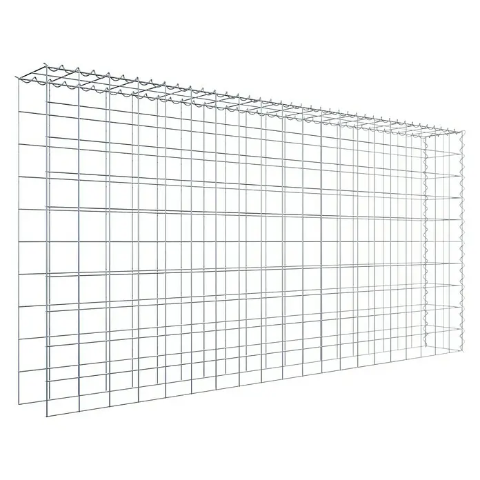 Gabiona Gabione Typ 4 - Zum Anbau in Länge & Höhe, 200 x 20 x 100 cm, Stahl, Maschenbreite: 100 mm, Maschenhöhe: 100 mm, Spirale - Gitterbox aus robustem, silberfarbenem Drahtgeflecht für vielfältige Anwendungen im Lager. Ideal für den Transport.