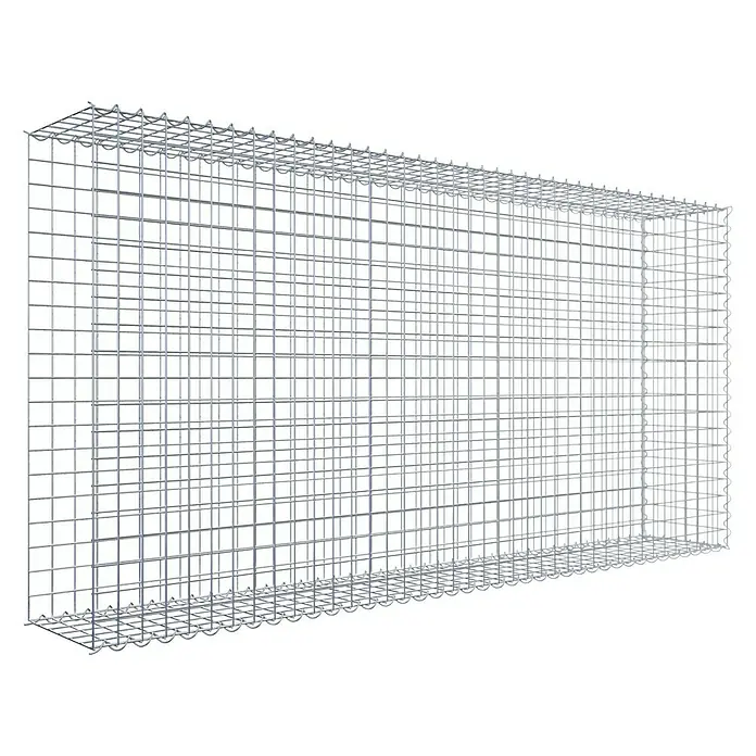 Gabiona Gabione Typ 2 - Zum Anbau in der Länge, 200 x 30 x 100 cm, Stahl, Maschenbreite: 50 mm, Maschenhöhe: 50 mm, Spirale - Ein rechteckiger, silberfarbener Gabionenkorb aus Drahtgeflecht, ideal für Gartenbau und Landschaftsgestaltung.