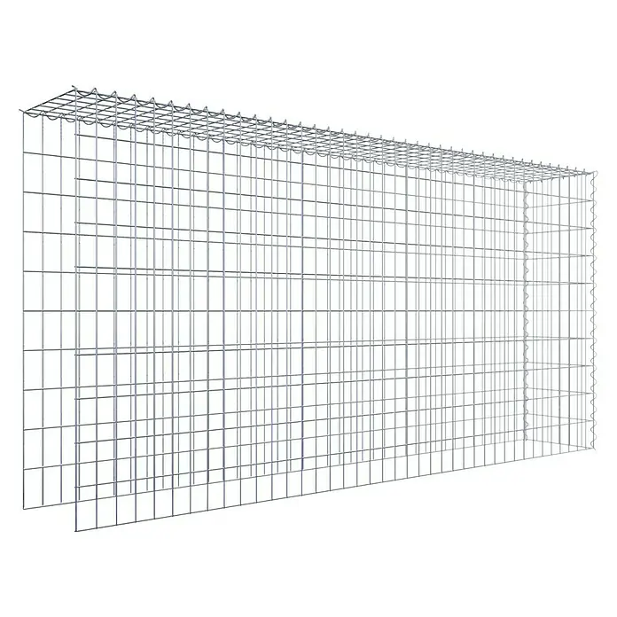 Gabiona Gabione Typ 4 - Zum Anbau in Länge & Höhe, 200 x 30 x 100 cm, Stahl, Maschenbreite: 50 mm, Maschenhöhe: 100 mm, Spirale - Aufnahme eines Gabionenkäfigs, einer rechteckigen Gitterstruktur zur Landschaftsgestaltung und Erosionskontrolle.
