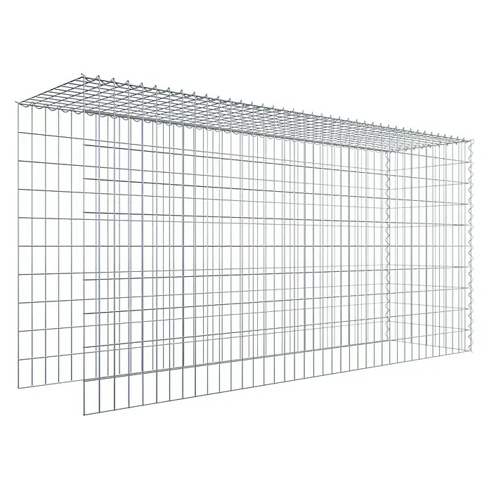 Gabiona Gabione Typ 4 - Zum Anbau in Länge & Höhe, 200 x 50 x 100 cm, Stahl, Maschenbreite: 50 mm, Maschenhöhe: 100 mm, Spirale - Ein großes, rechteckiges Gabionengitter aus starkem, silberfarbenem Draht, das Stabilität und Haltbarkeit für verschiedene Bauprojekte bietet.