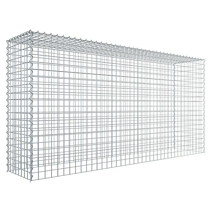 Gabiona Gabione Typ 3 - Zum Anbau in der Höhe, 200 x 40 x 100 cm, Stahl, Maschenbreite: 50 mm, Maschenhöhe: 50 mm, Spirale - Das Bild zeigt einen Gabionenkorb aus Drahtgitter. Er ist rechteckig und leer, mit einer feinen Netzstruktur.