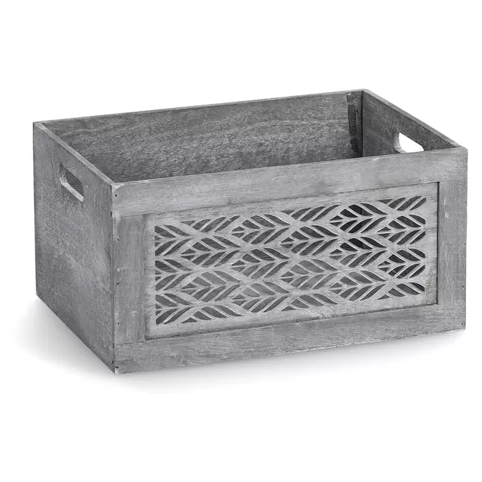 Zeller Present Aufbewahrungsbox Leaves L - L x B x H: 350 x 250 x 180 mm, Holz, Grau