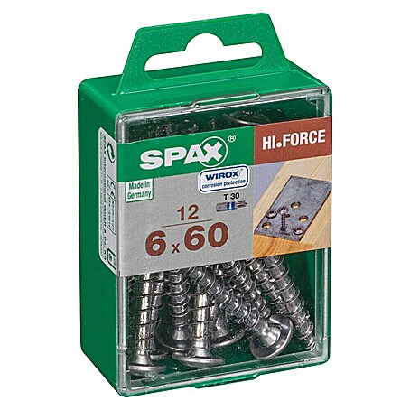Spax HI FORCE Tellerkopfschraube HI.FORCE (Ø x L: 6 x 60 mm, WIROX Oberfläche, T-Star plus, 12 Stk.)