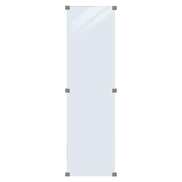 Plus Sichtschutzelement Futura Klar - 55,4 x 176 cm, Glas, Transparent - Eine rechteckige, transparente Glastafel, die an vier Ecken und in der Mitte mit Halterungen befestigt ist. Das Glas reflektiert Licht.
