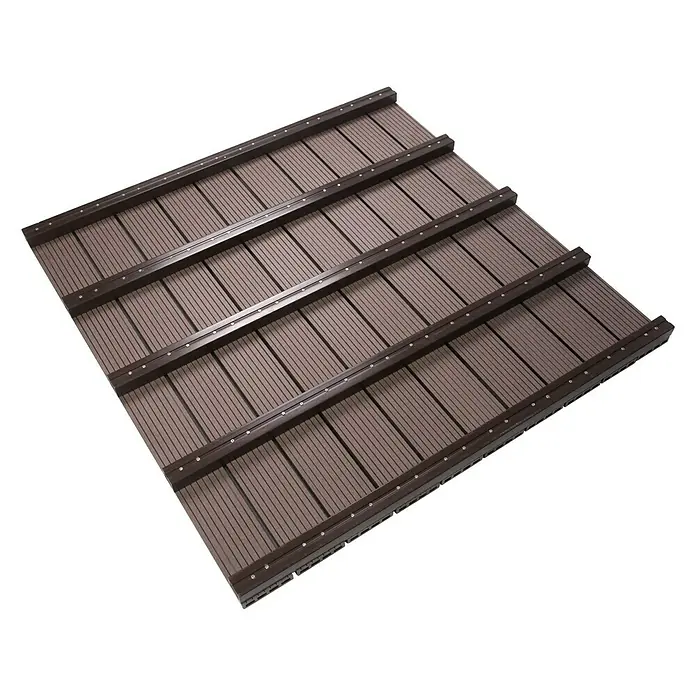 Dioco Loseta de WPC - Chocolate, An x L: 90 x 90 cm, 1 ud. - Elemento de cubierta de terraza marrón con tablas ranuradas y travesaños oscuros con tornillos para uso exterior.