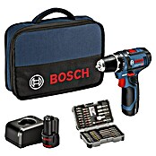 Bosch Professional Akku-Bohrschrauber GSR 12V-15 (12 V, 2 Akkus, 2 Ah, 30 Nm, Ladegerät + 43-tlg. Zubehör + Tasche) | BAUHAUS