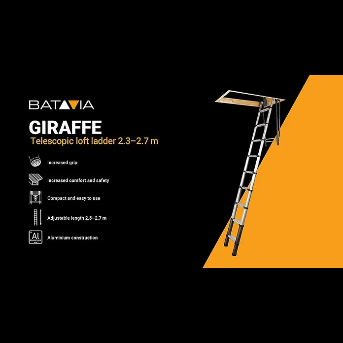 Batavia Teleskopleiter Giraffe - Breite Deckenöffnung: 60 cm, Länge Deckenöffnung: 90,5 cm - Batavia Telescopic Loftladder