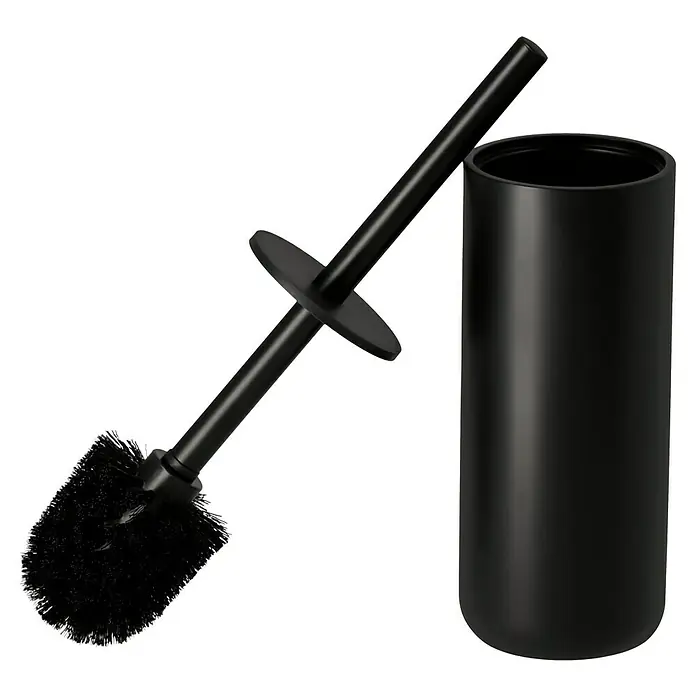 Venus Matte Black WC-Bürstengarnitur - Polyresin, Schwarz - Schwarze Toilettenbürste mit Halter. Elegantes Design für die Badezimmerreinigung, mit praktischem Behälter für hygienische Aufbewahrung.