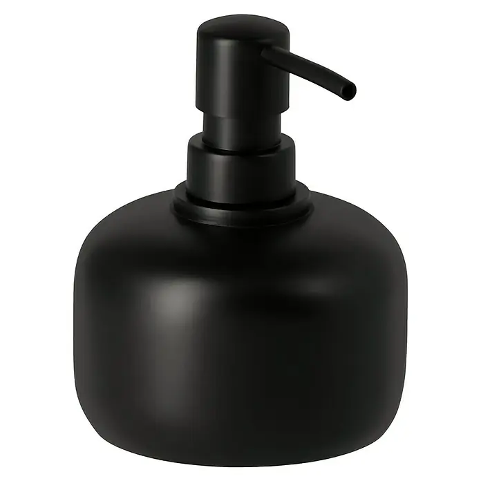 Venus Matte Black Seifenspender - Polyresin, Schwarz - Schwarzer Seifenspender mit rundlichem Korpus und praktischem Pumpspender für Badezimmer oder Küche. Praktisches Accessoire für tägliche Hygiene.