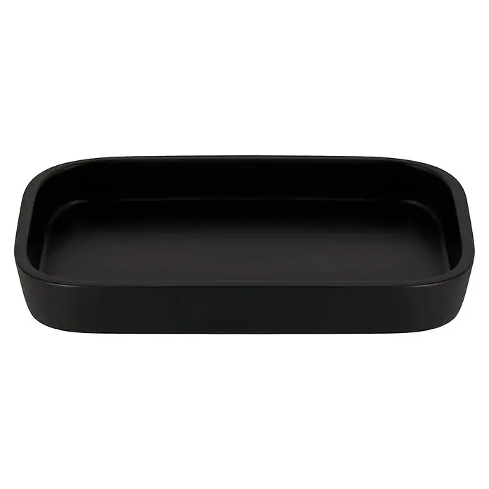 Venus Matte Black Seifenschale - Polyresin, Schwarz - Elegante schwarze Schale mit abgerundeten Ecken. Ideal für Schmuck, Schlüssel oder als dekoratives Element im Zuhause.
