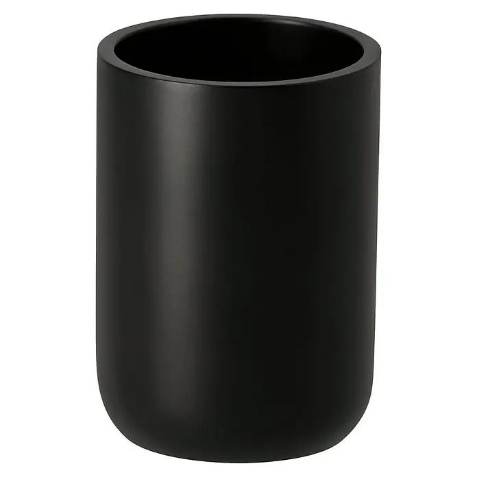 Venus Matte Black Zahnputzbecher - Polyresin, Schwarz - Schwarzer zylindrischer Behälter mit glatter Oberfläche, ideal für Bad oder Büro. Vielseitiges und stilvolles Design.
