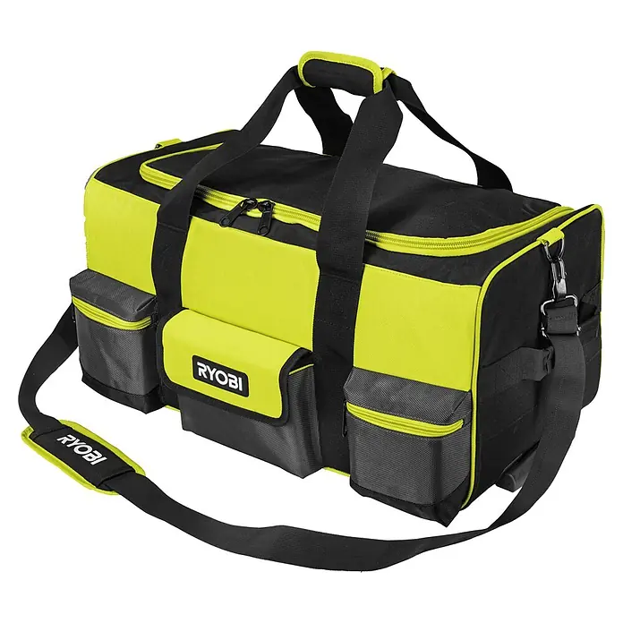 Ryobi Werkzeugtasche RSSLTB2 - Polyester - Eine Ryobi Werkzeugtasche in Schwarz und Gelb. Die Tasche hat mehrere Fächer und Tragegurte für einfachen Transport.