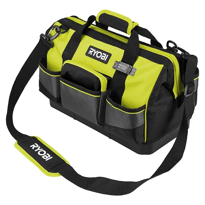 Ryobi Werkzeugtasche RSSSTB1 S - Polyester, Größe: S - Die Ryobi Werkzeugtasche in Schwarz und Limettengrün mit Tragegurt, ideal für den Transport von Werkzeugen.