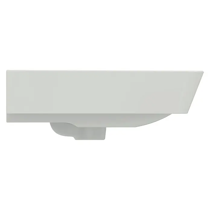 Ideal Standard Connect Air Waschbecken - 50 x 45 cm, Ohne Spezialglasur, Hahnloch: Mitte, Mit Überlauf, Weiß - Nahaufnahme eines stilvollen, wandhängenden Waschbeckens in schlichtem Weiß, das moderne Eleganz und Funktionalität für jedes Badezimmer verspricht.