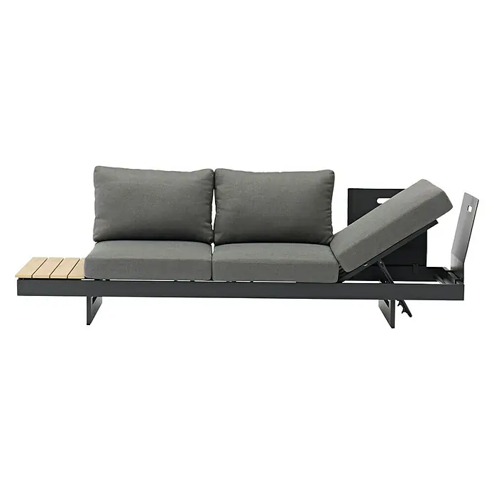 Conjunto de muebles Molise - 4 pzs., Madera de acacia/Aluminio, Antracita - Sistema de sofá modular de exterior gris con respaldos ajustables y mesa auxiliar de madera, perfecto para relajarse.