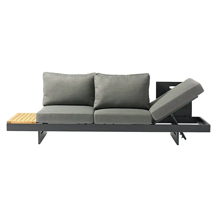 Conjunto de muebles Molise - 4 pzs., Madera de acacia/Aluminio, Antracita - Elegante tumbona de jardín gris con respaldo ajustable y mesa auxiliar. Perfecto para horas de relax al aire libre.