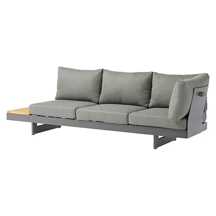 Conjunto de muebles Molise - 4 pzs., Madera de acacia/Aluminio, Antracita - Un elegante sofá gris con detalles de madera para uso exterior, perfecto para horas de relax en el jardín o la terraza.
