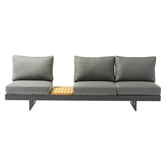 Conjunto de muebles Molise - 4 pzs., Madera de acacia/Aluminio, Antracita - Elegante sofá de exterior con cojines grises y elemento de madera para momentos relajantes al aire libre. Perfecto para jardín o terraza.