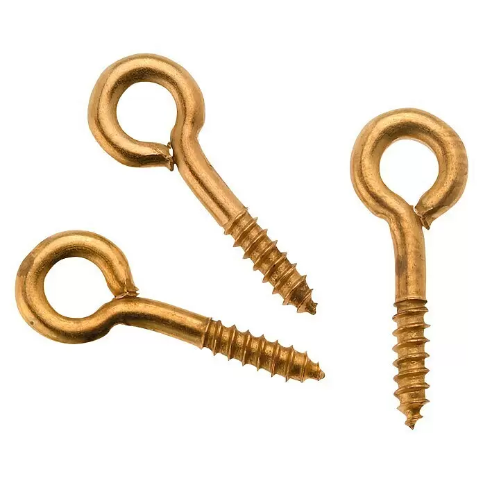 Glorex Ringschraube - Ø x L: 5 x 12 mm, Messing, 24 Stk. - Drei goldene Messing-Augenschrauben zum Aufhängen und Befestigen.