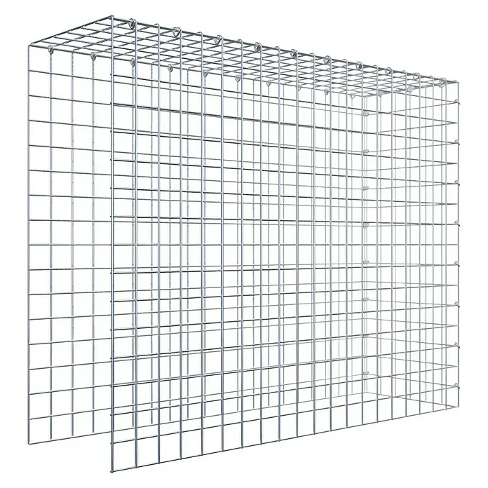 Gabiona Gabione Typ 4 - Zum Anbau in Länge & Höhe, 100 x 30 x 80 cm, Stahl, Maschenbreite: 50 mm, Maschenhöhe: 50 mm, C-Ring - Das Bild zeigt einen Gabionenkorb mit quadratischen Maschen, ideal für Gartenbau und Landschaftsgestaltung. Er ist robust und vielseitig einsetzbar.