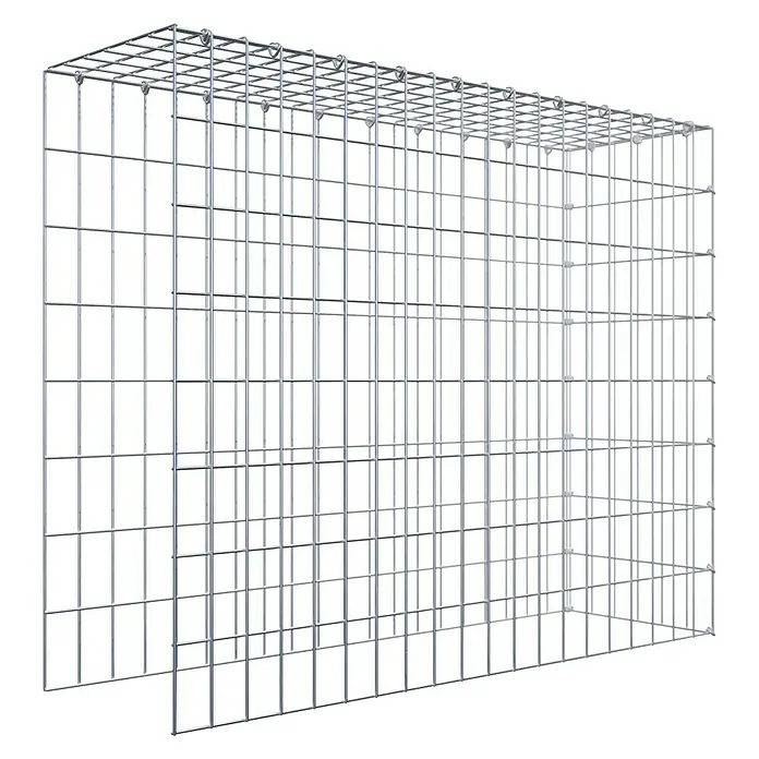 Gabiona Gabione Typ 4 - Zum Anbau in Länge & Höhe, 100 x 30 x 80 cm, Stahl, Maschenbreite: 50 mm, Maschenhöhe: 100 mm, C-Ring - Bild eines Gabionenkorbs aus Drahtgeflecht, der für den Bau von Stützmauern oder dekorativen Elementen im Garten verwendet wird.