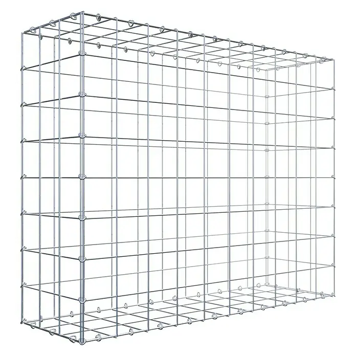 Gabiona Gabione - 100 x 30 x 80 cm, Stahl, Maschenbreite: 100 mm, Maschenhöhe: 100 mm - Das Bild zeigt einen Gabionenkorb aus verzinktem Stahldraht. Der Gabionenkorb ist leer und hat eine rechteckige Form und ist gut geeignet für den Außenbereich.