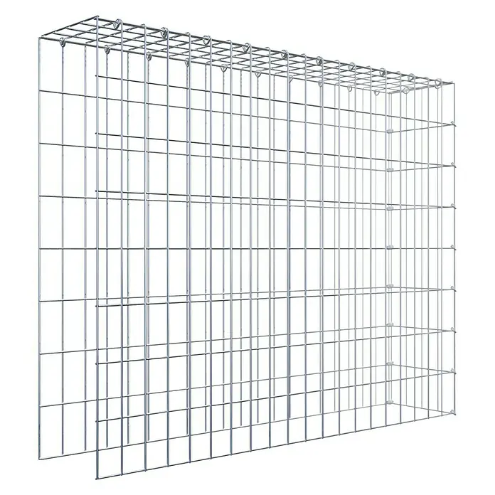 Gabiona Gabione Typ 4 - Zum Anbau in Länge & Höhe, 100 x 20 x 80 cm, Stahl, Maschenbreite: 50 mm, Maschenhöhe: 100 mm, C-Ring - Abbildung eines Gabionenkorbs. Der robuste Drahtkorb ist ideal für dekorative Gartengestaltung und Hangbefestigung.