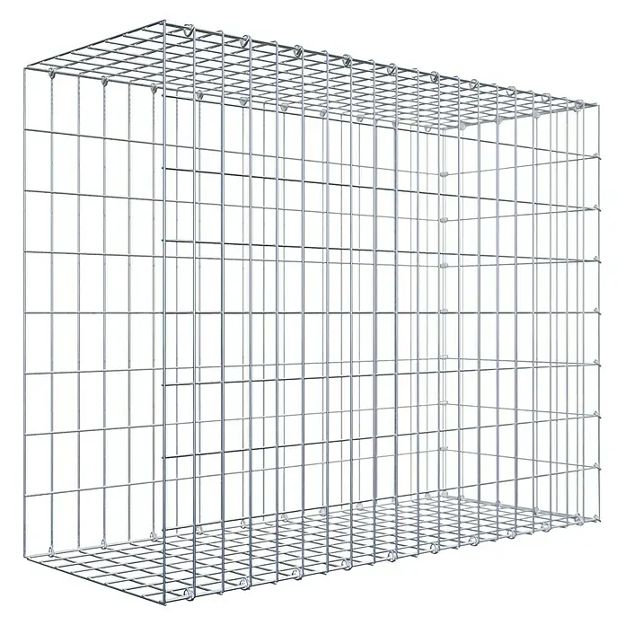 Gabiona Gabione Typ 2 - Zum Anbau in der Länge, 100 x 40 x 80 cm, Stahl, Maschenbreite: 50 mm, Maschenhöhe: 100 mm, C-Ring - Bild eines Gabionenkorbs aus verzinktem Drahtgeflecht, ideal für Gartengestaltung und zur Hangbefestigung.