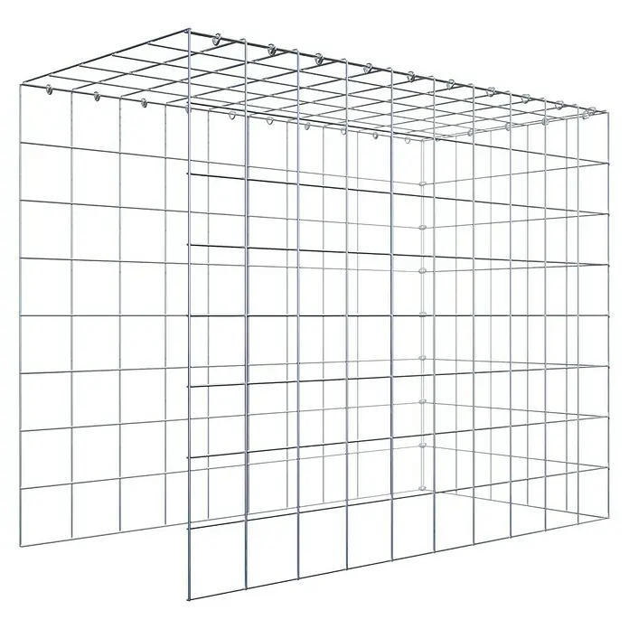 Gabiona Gabione Typ 4 - Zum Anbau in Länge & Höhe, 100 x 50 x 80 cm, Stahl, Maschenbreite: 100 mm, Maschenhöhe: 100 mm, C-Ring - Darstellung eines Gabionenkorbs aus Drahtgitter, ideal für den Garten- und Landschaftsbau. Das Metallgeflecht bietet Stabilität für Stein- oder Erdmaterial.