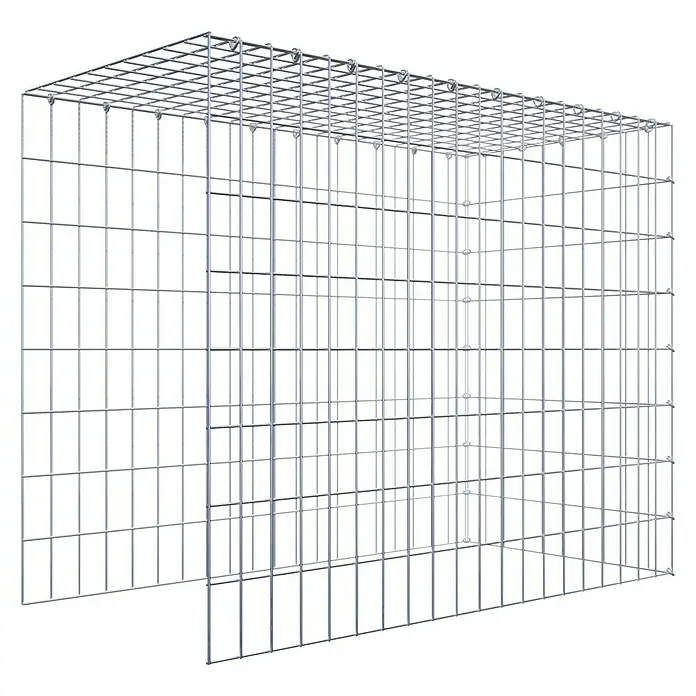 Gabiona Gabione Typ 4 - Zum Anbau in Länge & Höhe, 100 x 50 x 80 cm, Stahl, Maschenbreite: 50 mm, Maschenhöhe: 100 mm, C-Ring - Ansicht eines rechteckigen Gabionenkäfigs aus verzinktem Stahlgitter, ideal zur Gartengestaltung oder als Stützmauer.