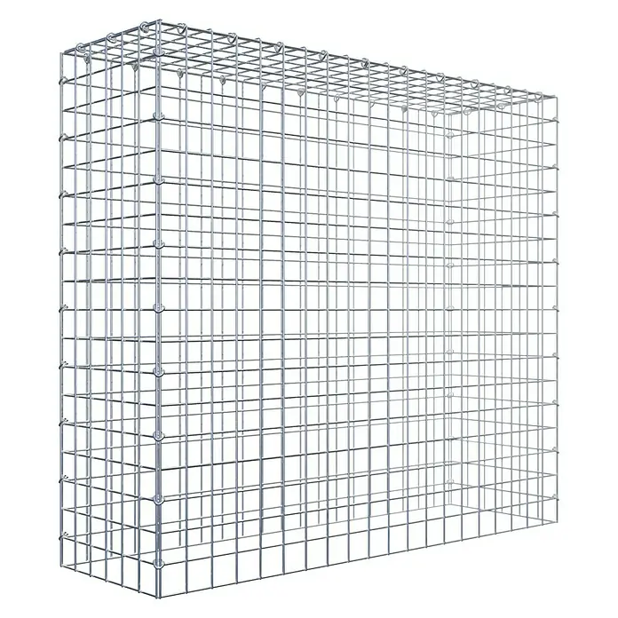 Gabiona Gabione Typ 3 - Zum Anbau in der Höhe, 100 x 30 x 90 cm, Stahl, Maschenbreite: 50 mm, Maschenhöhe: 50 mm, C-Ring - Nahaufnahme einer Gabione, einem Drahtgitterkorb zur Befüllung mit Steinen. Ideal für Gartenbau und Landschaftsgestaltung.