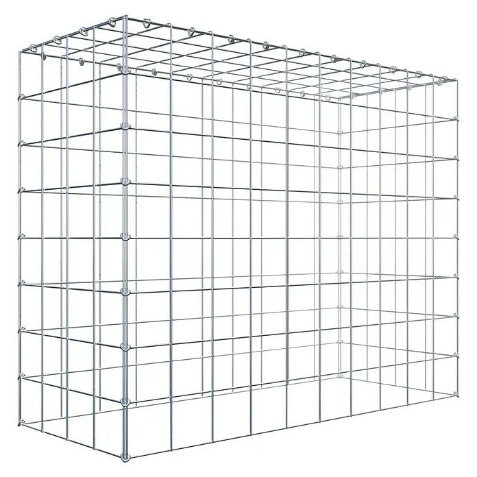 Gabiona Gabione Typ 3 - Zum Anbau in der Höhe, 100 x 40 x 80 cm, Stahl, Maschenbreite: 100 mm, Maschenhöhe: 100 mm, C-Ring - Das Bild zeigt einen Drahtgitterkorb aus Metall. Er ist leer und hat eine rechteckige Form. Ideal zur Verwendung im Garten oder als dekoratives Element.