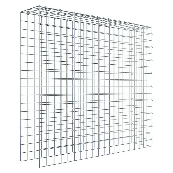 Gabiona Gabione Typ 4 - Zum Anbau in Länge & Höhe, 100 x 20 x 90 cm, Stahl, Maschenbreite: 50 mm, Maschenhöhe: 50 mm, C-Ring - Ansicht eines Gabionenkorbs aus verzinktem Drahtgeflecht. Optimal für robuste Hangbefestigungen und vielseitige Gestaltung im Garten- und Landschaftsbau.