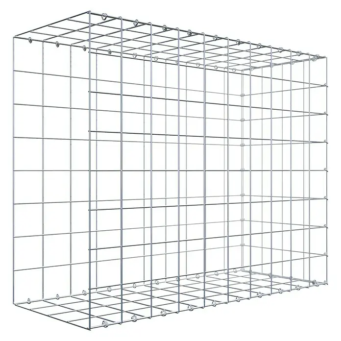 Gabiona Gabione Typ 2 - Zum Anbau in der Länge, 100 x 40 x 80 cm, Stahl, Maschenbreite: 100 mm, Maschenhöhe: 100 mm, C-Ring - Draufsicht auf einen leeren Gabionenkorb aus robustem Metalldraht, ideal für den Garten- und Landschaftsbau. Ein dekoratives Element für jede Außengestaltung.