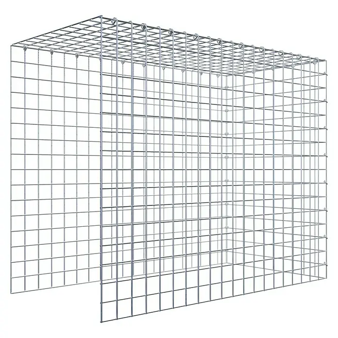 Gabiona Gabione Typ 4 - Zum Anbau in Länge & Höhe, 100 x 50 x 80 cm, Stahl, Maschenbreite: 50 mm, Maschenhöhe: 50 mm, C-Ring - Bild eines Gabionenkorbs aus verzinktem Drahtgitter. Die Konstruktion bietet Stabilität für verschiedene Anwendungen im Garten- und Landschaftsbau.