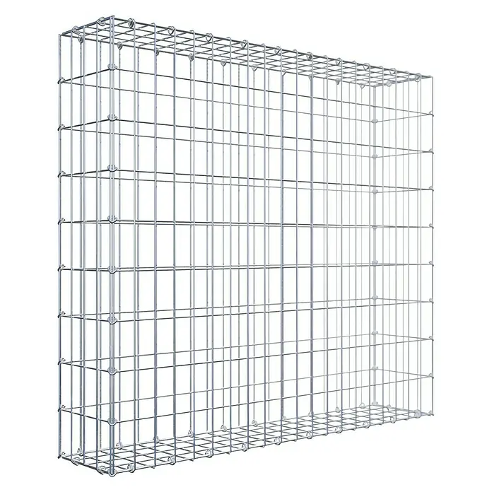 Gabiona Gabione - 100 x 20 x 90 cm, Stahl, Maschenbreite: 50 mm, Maschenhöhe: 100 mm - Das Bild zeigt einen Gabionenkorb, ein Drahtgitter für Steinfüllungen, der Stabilität und Struktur für Gärten und Landschaften bietet.