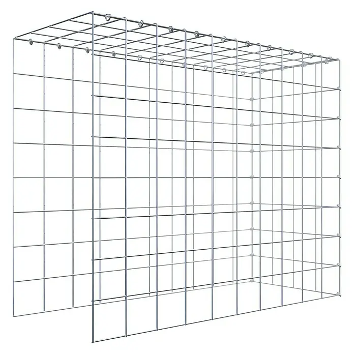 Gabiona Gabione Typ 4 - Zum Anbau in Länge & Höhe, 100 x 40 x 80 cm, Stahl, Maschenbreite: 100 mm, Maschenhöhe: 100 mm, C-Ring - Ansicht eines Gabionenkorbs aus verzinktem Stahl, der Stabilität und Haltbarkeit für verschiedene Anwendungen bietet.