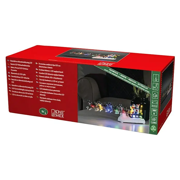 Konstsmide LED-Szenerie Schneemann und Hundeschlitten - L x B x H: 37,5 x 6,5 x 8,5 cm, Batteriebetrieben, LED - Box mit batteriebetriebener LED-Weihnachtsdekoration mit Schlitten und Hunden von Konst Smide.