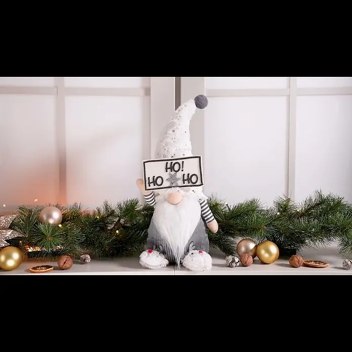 Dekofigur Wichtel HO! HO! HO! - L x B x H: 17 x 15 x 47 cm, Textil, Weihnachtswichtel, Schneemann - STANDING SANTA W POLYFOAM BODY AND MDF BOARD