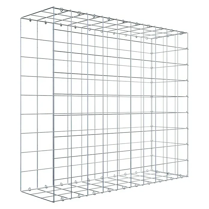 Gabiona Gabione Typ 2 - Zum Anbau in der Länge, 100 x 30 x 90 cm, Stahl, Maschenbreite: 100 mm, Maschenhöhe: 100 mm, C-Ring - Drahtgitterbox in Silber, ideal für den Garten- und Landschaftsbau. Robuste Konstruktion für vielseitige Anwendungen im Außenbereich.