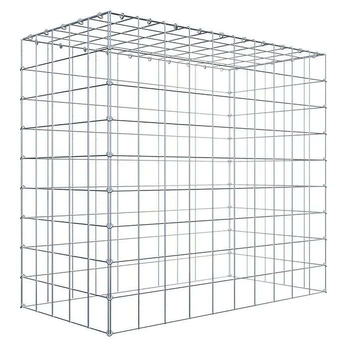Gabiona Gabione Typ 3 - Zum Anbau in der Höhe, 100 x 50 x 90 cm, Stahl, Maschenbreite: 100 mm, Maschenhöhe: 100 mm, C-Ring - Das Bild zeigt einen Gabionenkorb aus verzinktem Draht, der für den Einsatz im Garten- und Landschaftsbau konzipiert ist.